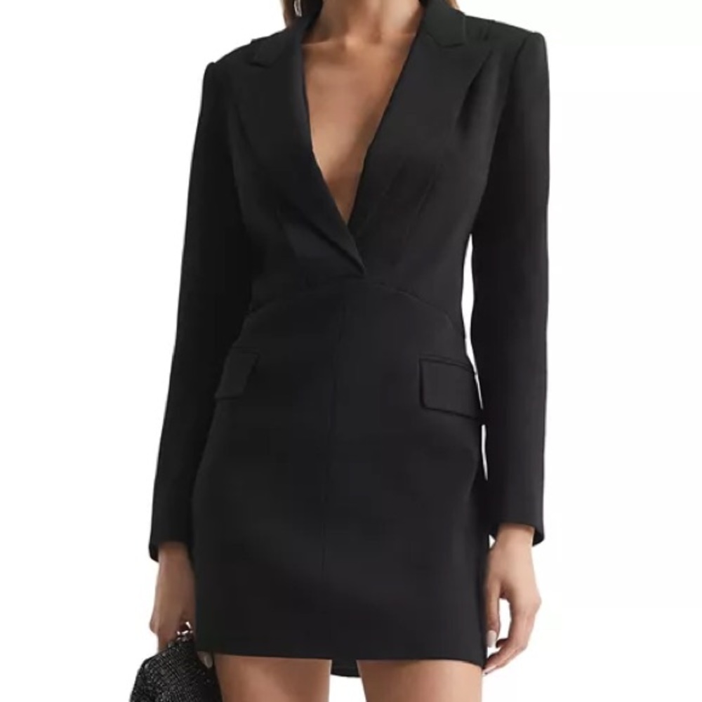 REISS Karin Plunge Neck Tuxedo Mini Dress